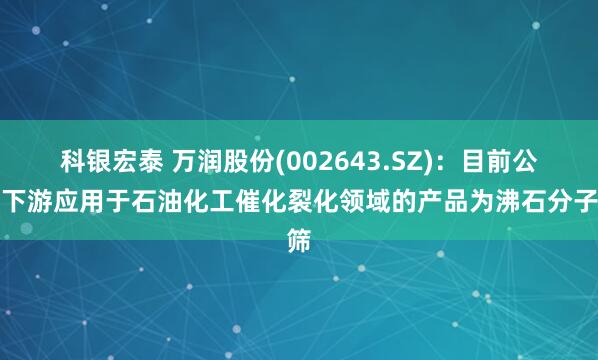 科银宏泰 万润股份(002643.SZ)：目前公司下游应用于石油化工催化裂化领域的产品为沸石分子筛