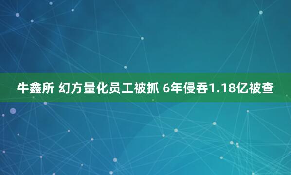 牛鑫所 幻方量化员工被抓 6年侵吞1.18亿被查