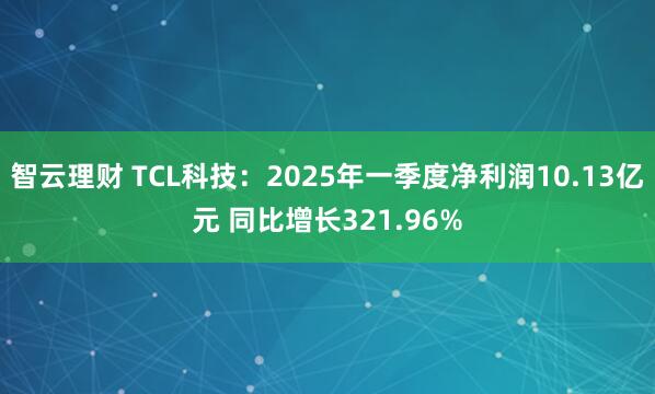 智云理财 TCL科技：2025年一季度净利润10.13亿元 同比增长321.96%